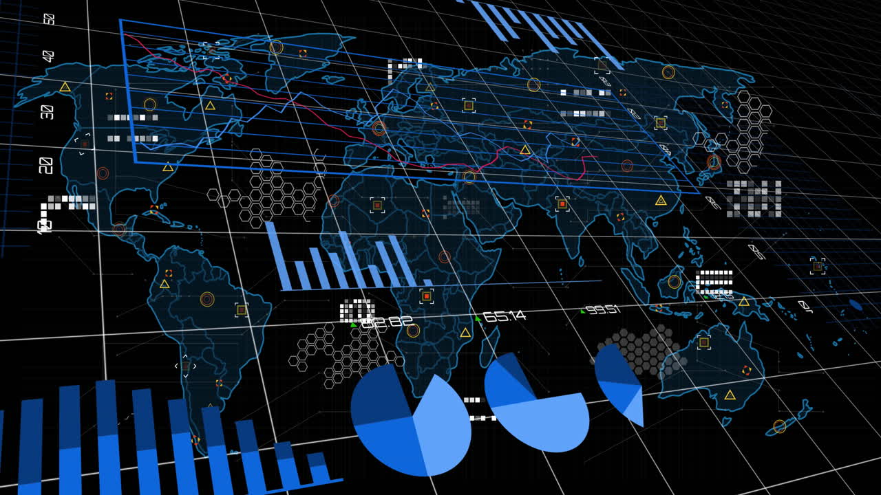 Animation of statistical data processing over grid network against black background
