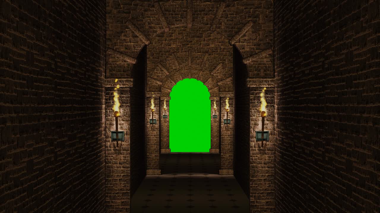 corredor medieval con pantalla verde