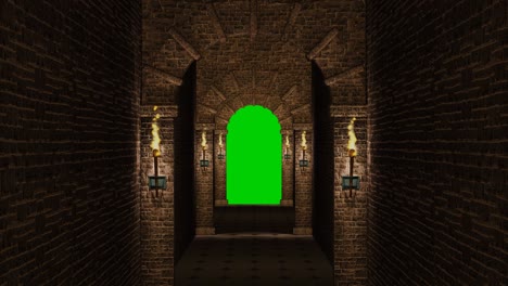 medieval corridor with green screen