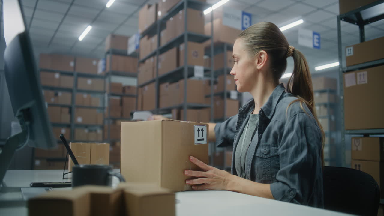 paquetes de escaneo del trabajador del almacén