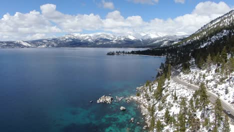 aerial view of lake tahoe in winter