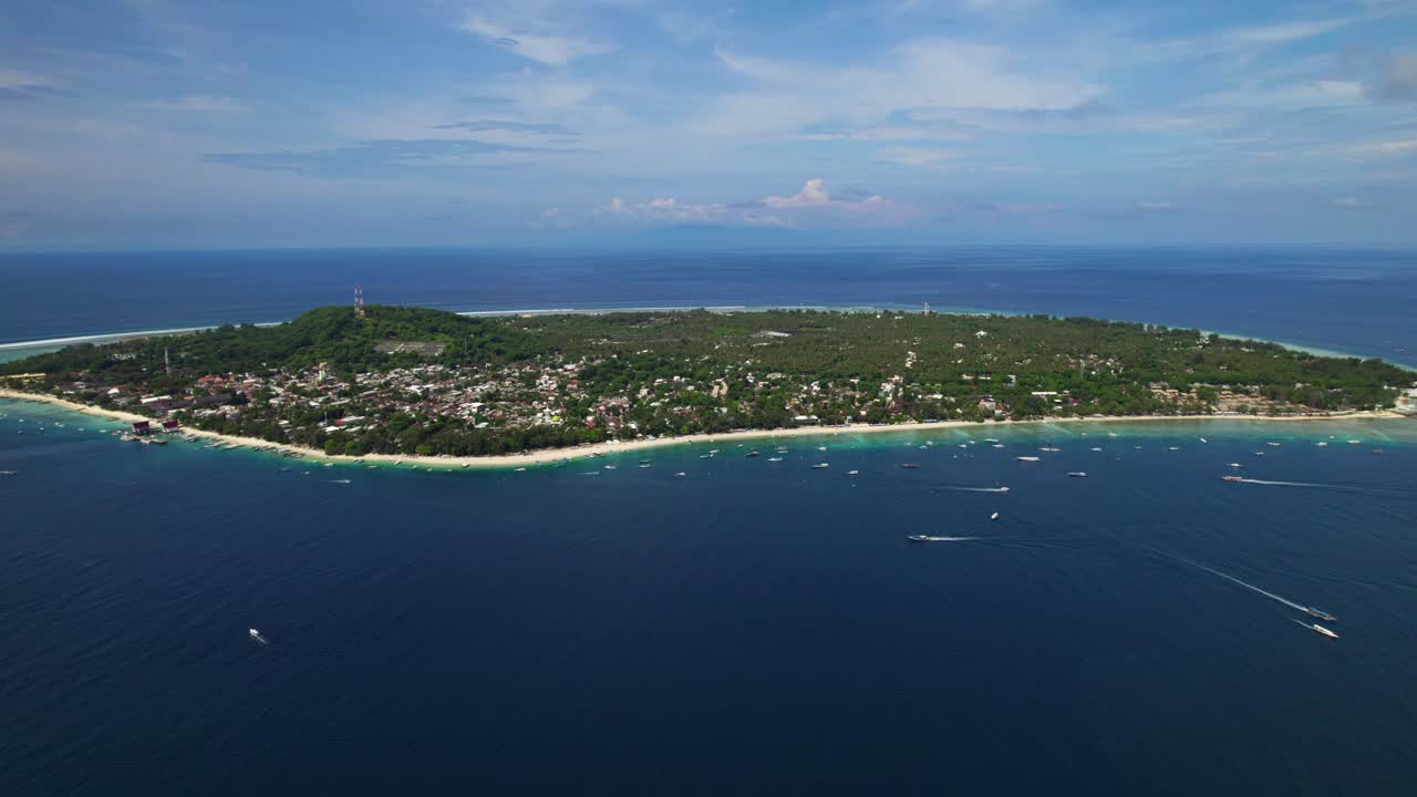 Gili Trawangan complete Island aerial toward high angle aerial sunny day