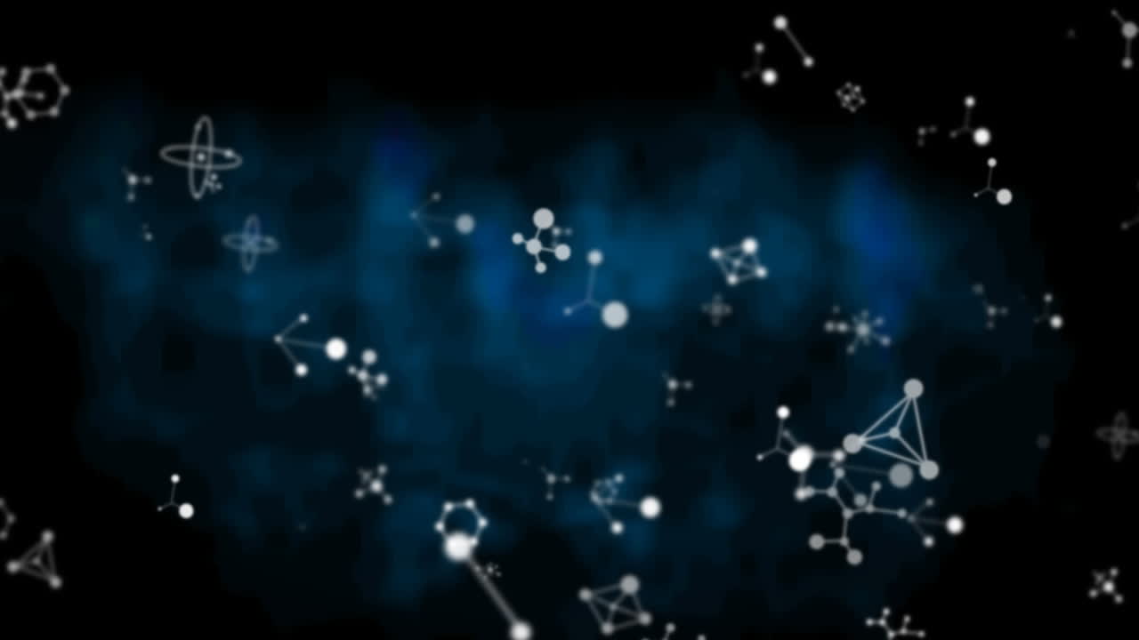 animación de redes de comunicación flotando sobre una nube azul oscuro sobre un fondo negro