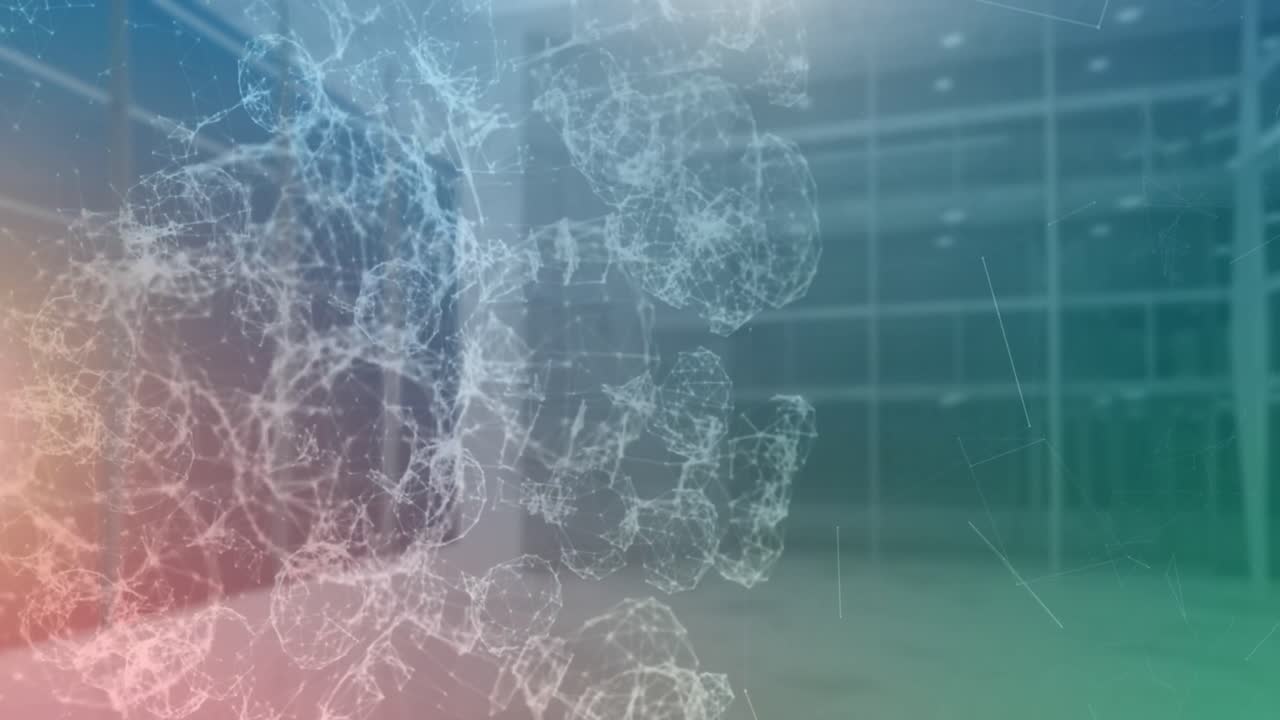 animación de la estructura del adn girando sobre la cuadrícula sobre fondo azul