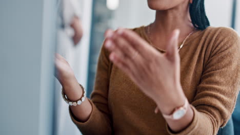 Call-center,-hands-and-black-woman-working