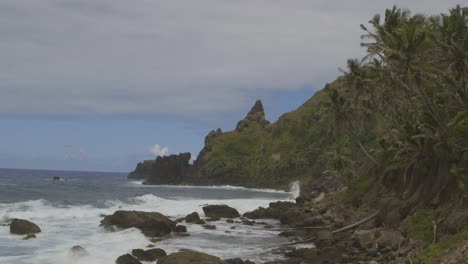 rocks and sea viewed from pitcairn island landing