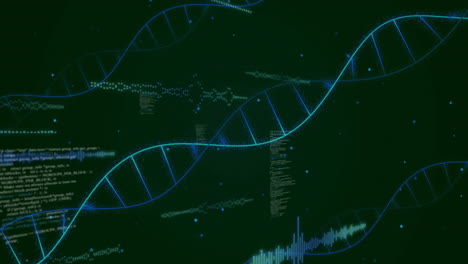 animación del procesamiento de datos sobre la cadena de adn sobre fondo negro