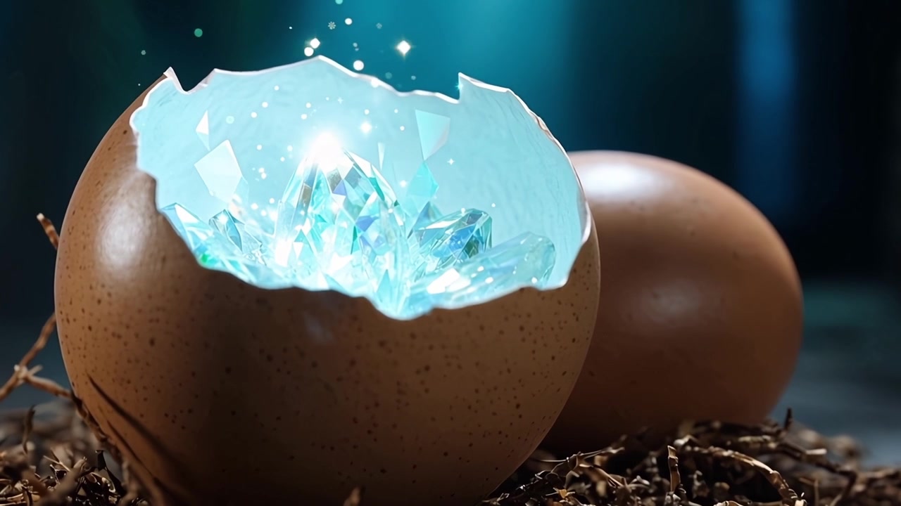 Magical Blue Crystals Sparkle Inside a Cracked Eggshell