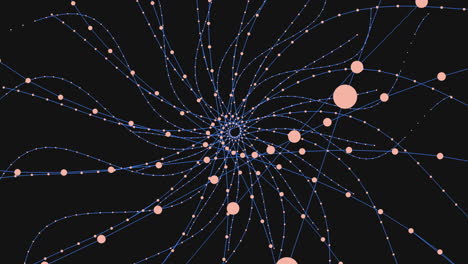 Spiral of blue and green dots against a dark background