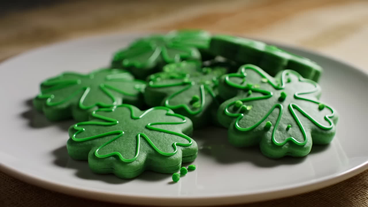 Green Shamrock Cookies Decorated with Icing and Sprinkles
