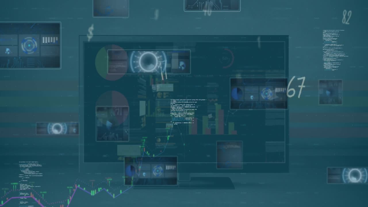 animación de la interfaz digital y el procesamiento de datos en pantalla.