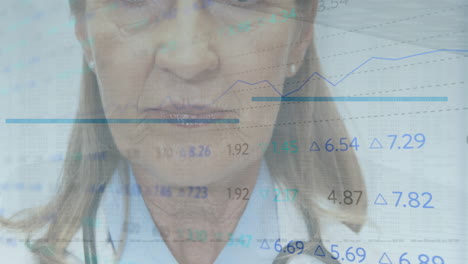 animation of data processing over caucasian female doctor