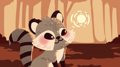 animal mapaches en la animación de otoño