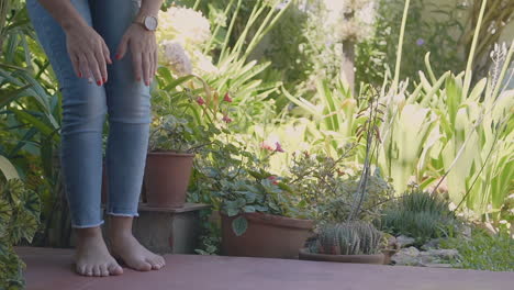 Woman-Playing-With-Her-Little-Dog-In-The-Garden