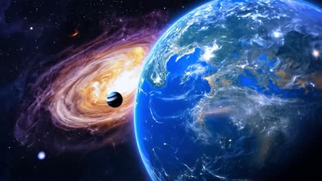 earth in space with a spiral galaxy