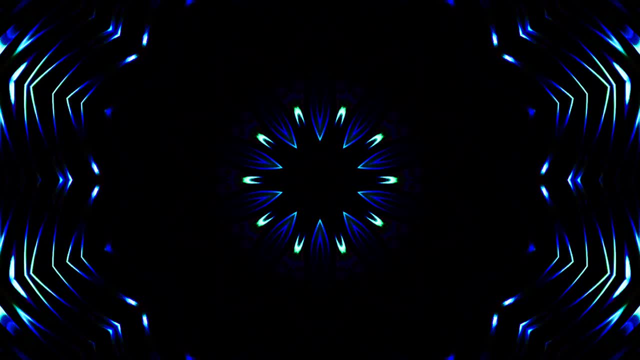 Abstract Kaleidoscope pattern with red blue colors. Magic mandala. 4k