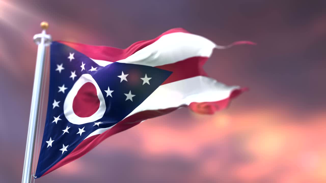 bandera del estado de ohio al atardecer, región de los estados unidos de américa - bucle