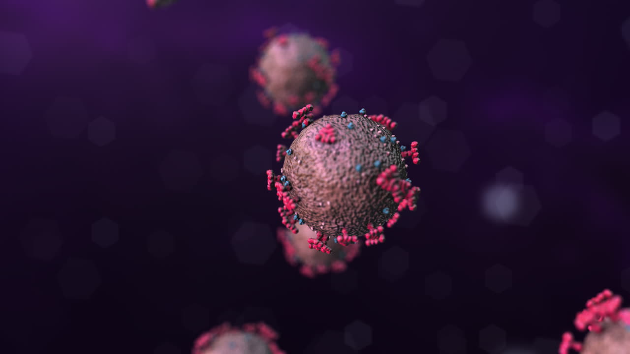 el virus sars-cov-2 covid-19 gira suavemente bajo el microscopio - animación en 3d