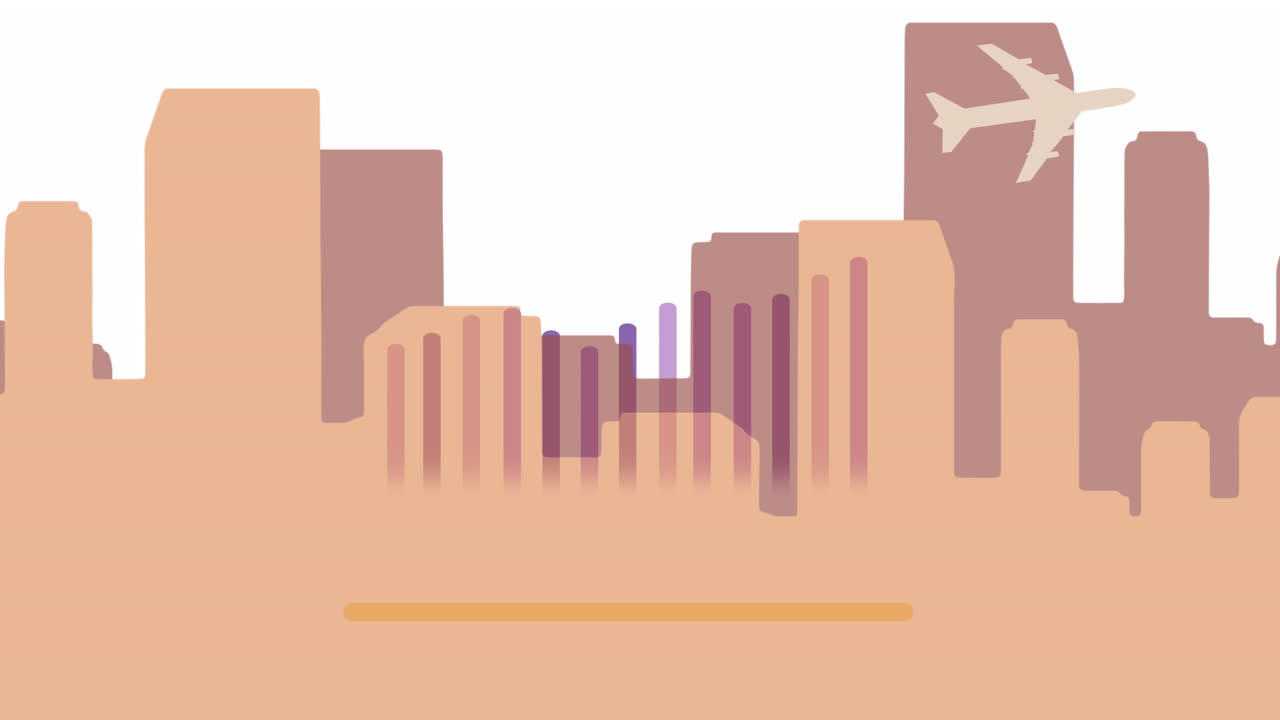 Animazione dell'elaborazione di dati finanziari su un paesaggio urbano