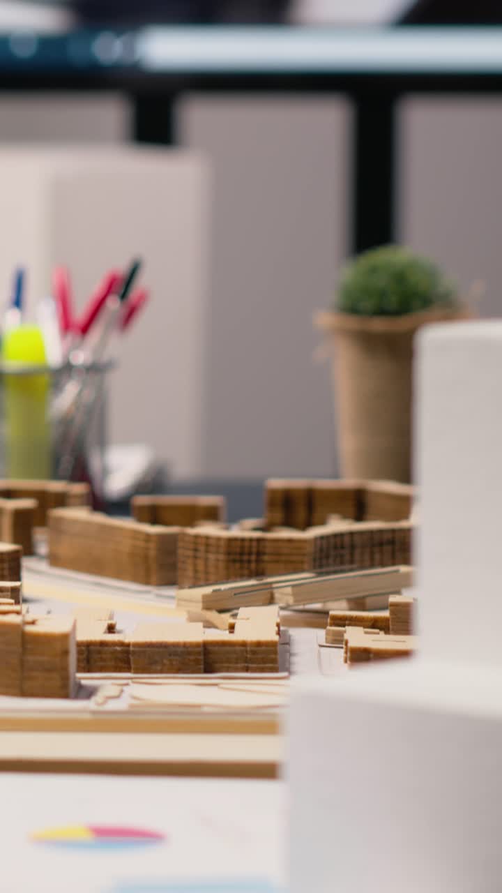 Vertical Video Close up of blueprints and planning materials for urban real estate development