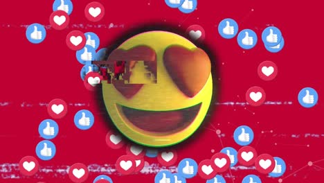 Animation-Der-Interferenz-über-Emoji-Symbolen-Auf-Rotem-Hintergrund