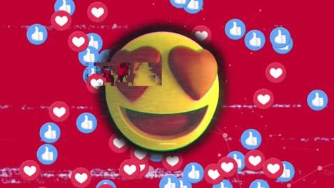 animación de la interferencia sobre los iconos emoji en fondo rojo