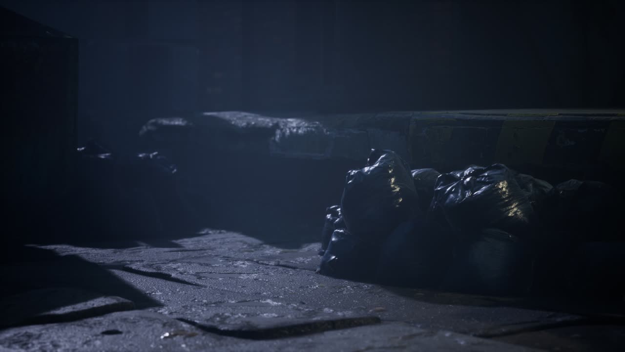 bolsas de basura en la calle de la ciudad una noche