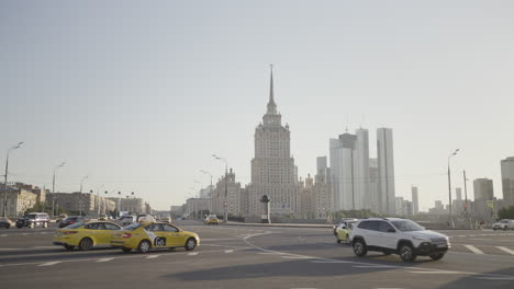 moscow cityscape with hotel and traffic