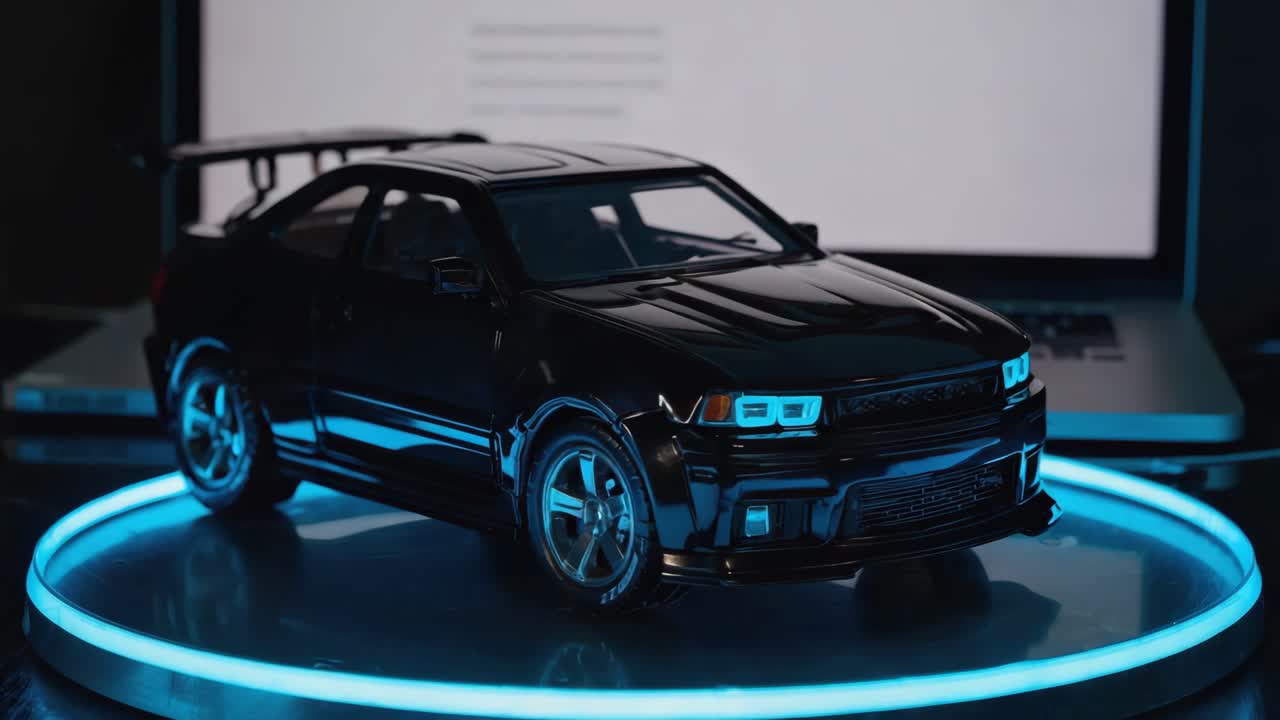 Black Model Sports Car on Neon Light Display