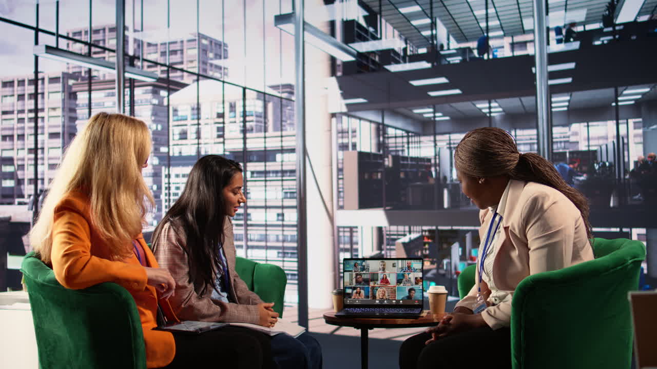 Businesswomen in a video conference at office