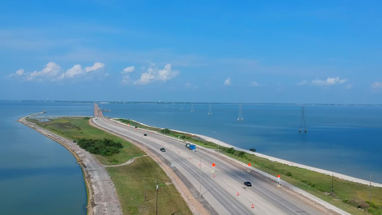 Aerial view of the cause way in Point Comfort