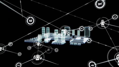 Animation-Eines-Netzwerks-Von-Verbindungen-über-Einen-Computerprozessor