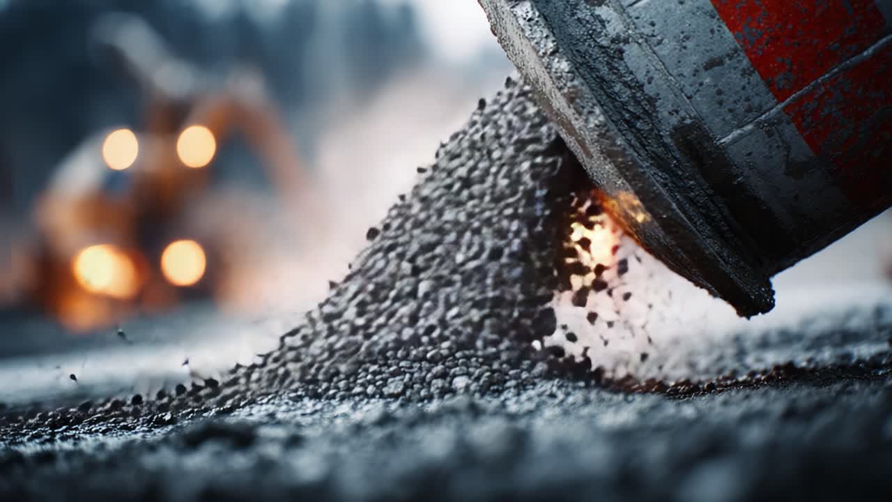 A Close-Up View of Gravel Being Pouring from a Container, Highlighting the Texture and Detail of the Material on a Construction Site
