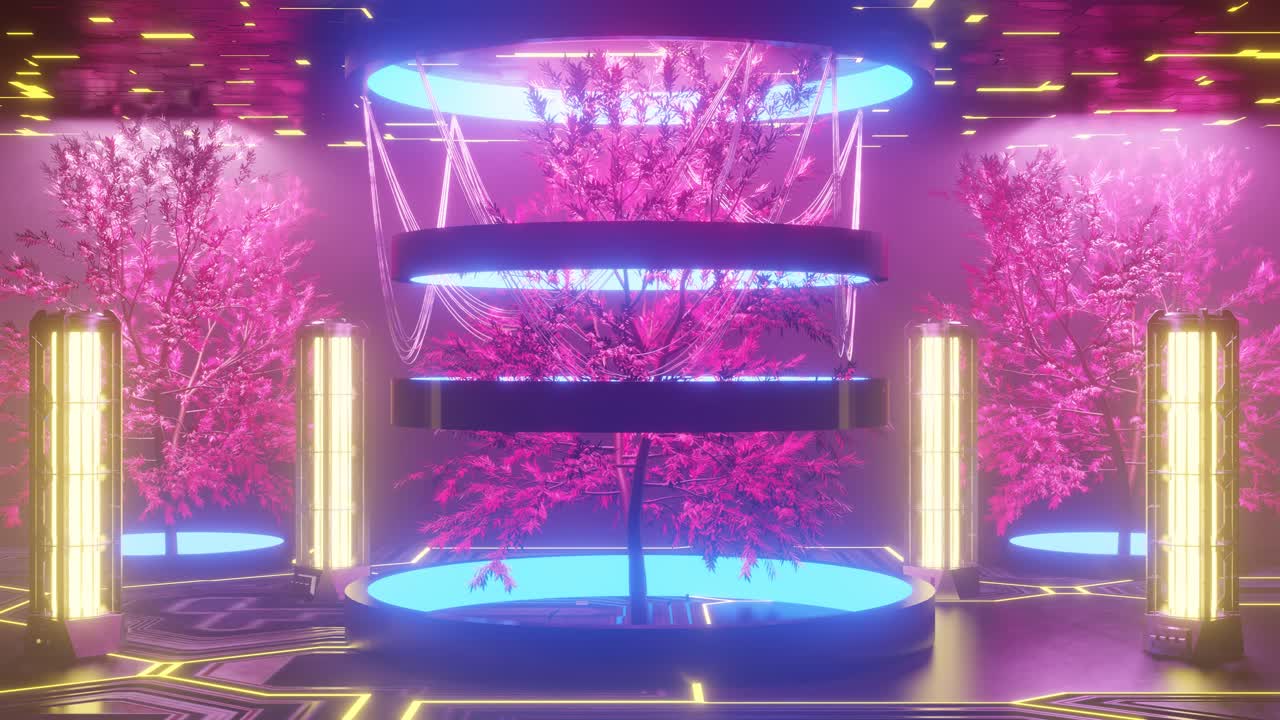 Futuristic Glowing Plant Farm