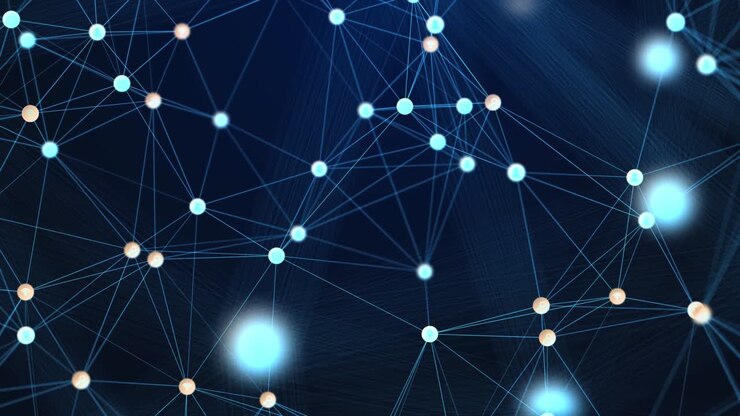 4K Loop Animation Futuristic Abstract Data Blocks and Nodes of Network Communication.