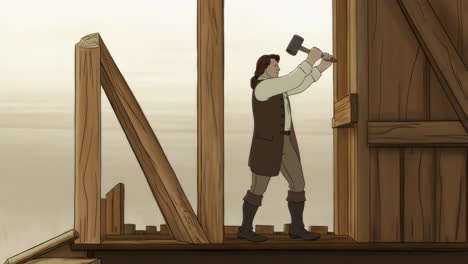 man hammering wood during construction