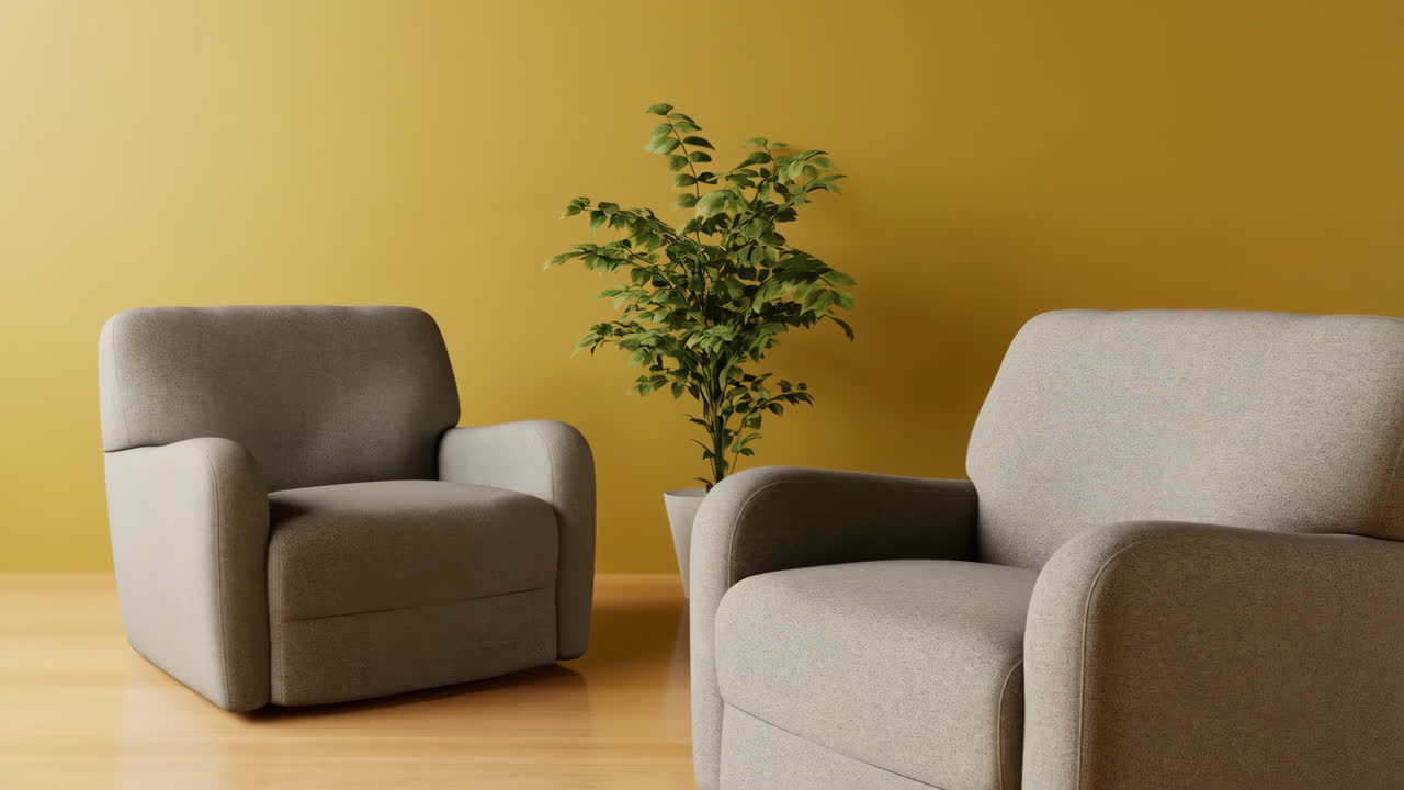 Cozy Living Room with Two Armchairs and a Potted Plant