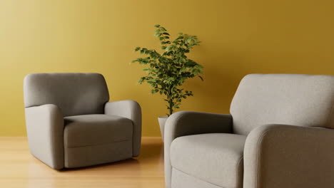 cozy living room with two armchairs and a potted plant