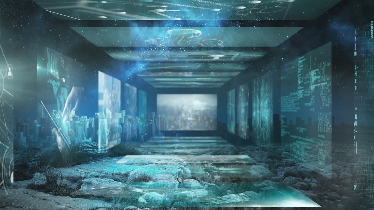 도시 풍경에 대한 데이터 처리와 함께 화면의 디지털 복합 비디오