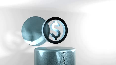 abstract 3d render of floating dollar symbol on a cylinder display