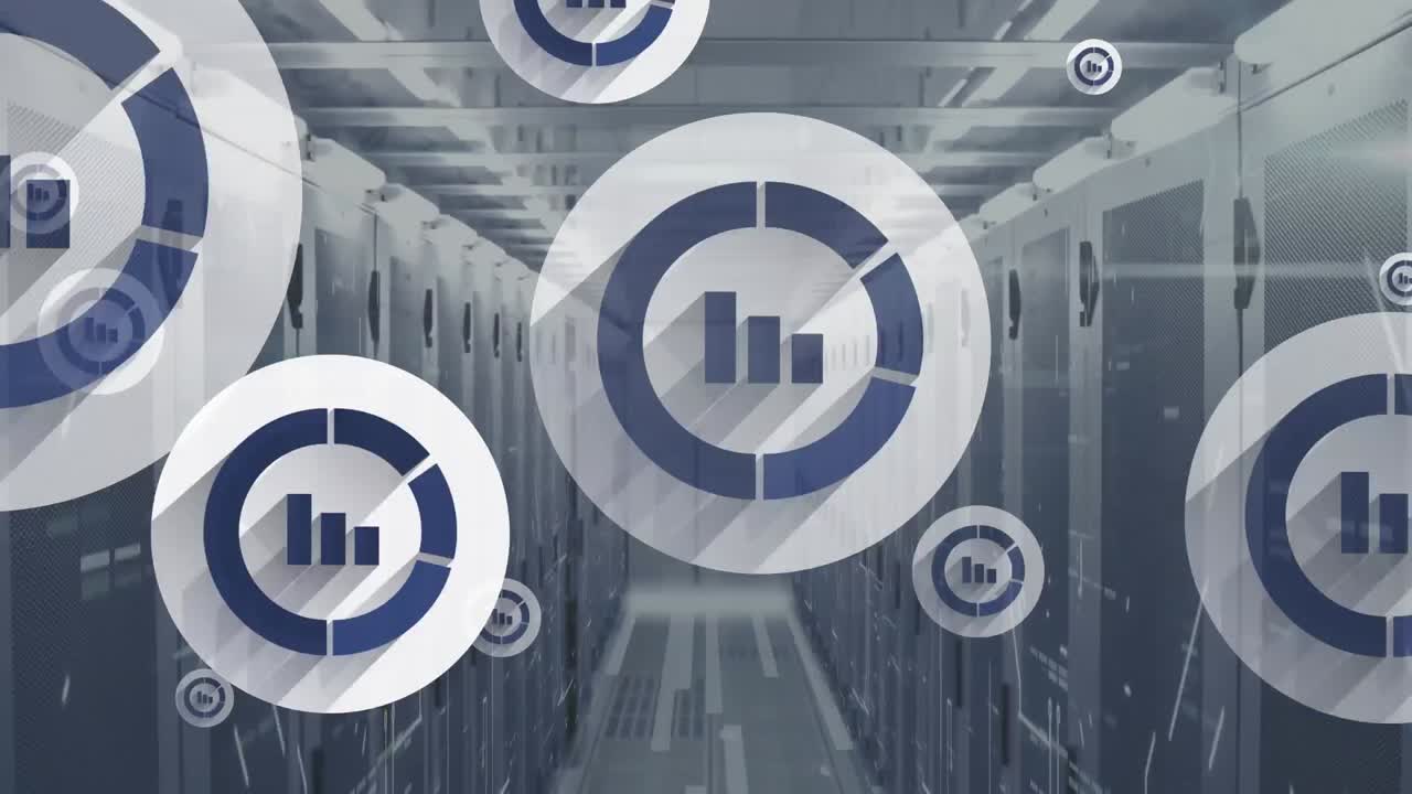 Animation of connections with icons over computer servers