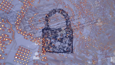 animation of data processing and padlock over white background