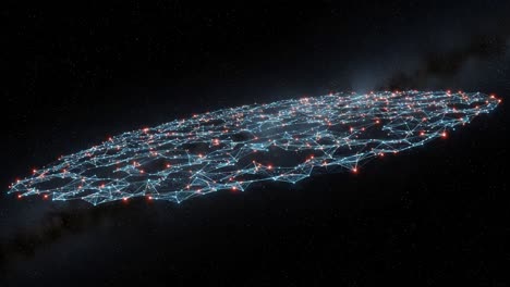 stunning visualization of an interconnected cosmic network with a futuristic design illuminated by dazzling red points in the vastness of space