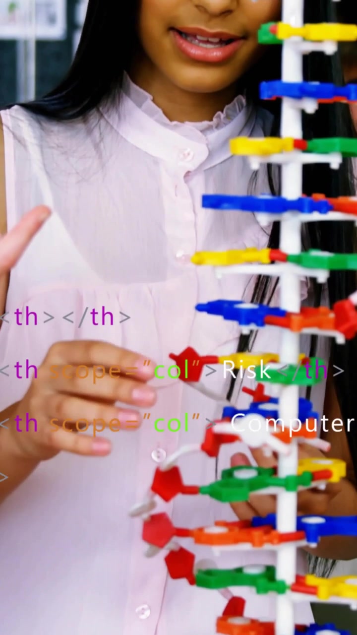 Vertical video: Student taking red pegs assembling toy and teaching security with security tags