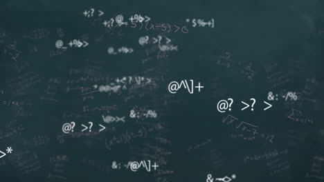 animación de ecuaciones matemáticas y símbolos sobre un fondo oscuro