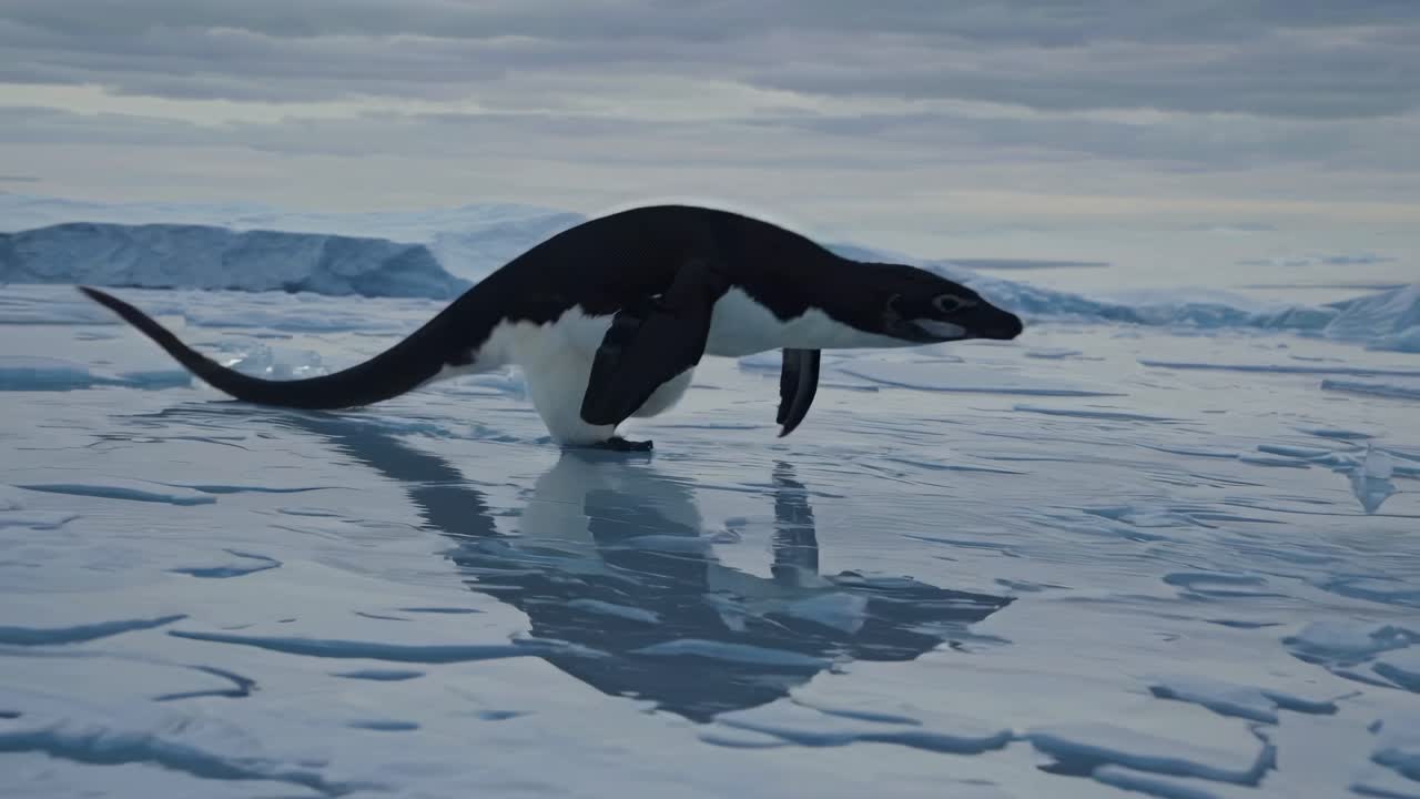 A Fantasy Penguin-Dinosaur Hybrid in the Antarctic