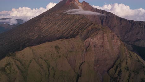 Mount-Rinjani-at-beautiful-sunset,-the-second-highest-volcano-in-Indonesia