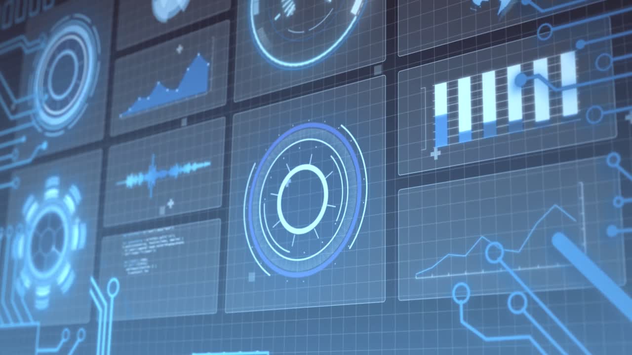 animación del escaneo del alcance y el procesamiento de datos a través de la interfaz digital