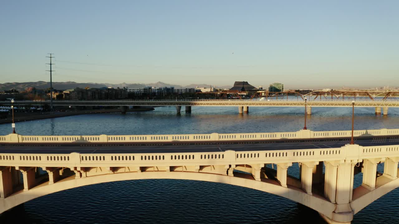 Drone shot of Arizona's Tempe Bridge