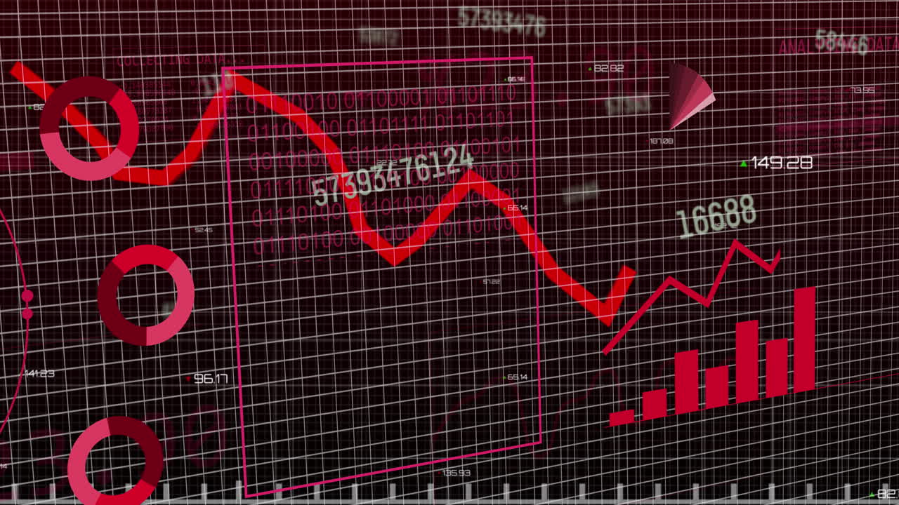 animación del procesamiento de datos financieros en el fondo de la cuadrícula